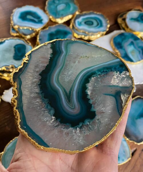 Green White Agate 24ct Gold Edge, Gilded, Microcrystalline Quartz Premium Coasters (Set of 4) - Image 4