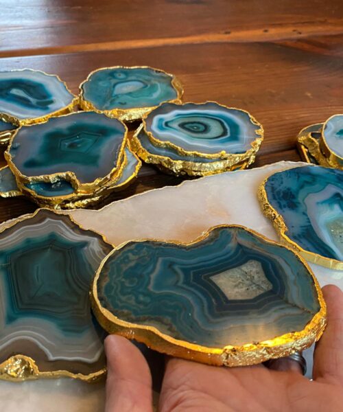 Green White Agate 24ct Gold Edge, Gilded, Microcrystalline Quartz Premium Coasters (Set of 4) - Image 5