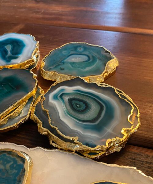 Green White Agate 24ct Gold Edge, Gilded, Microcrystalline Quartz Premium Coasters (Set of 4) - Image 6