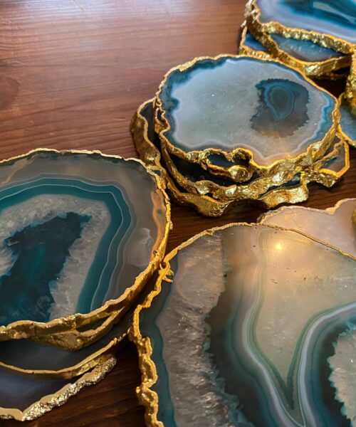 Green White Agate 24ct Gold Edge, Gilded, Microcrystalline Quartz Premium Coasters (Set of 4) - Image 7