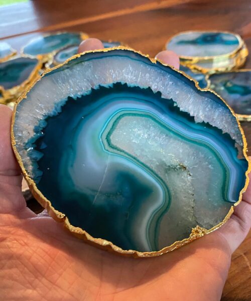 Green White Agate 24ct Gold Edge, Gilded, Microcrystalline Quartz Premium Coasters (Set of 4) - Image 8