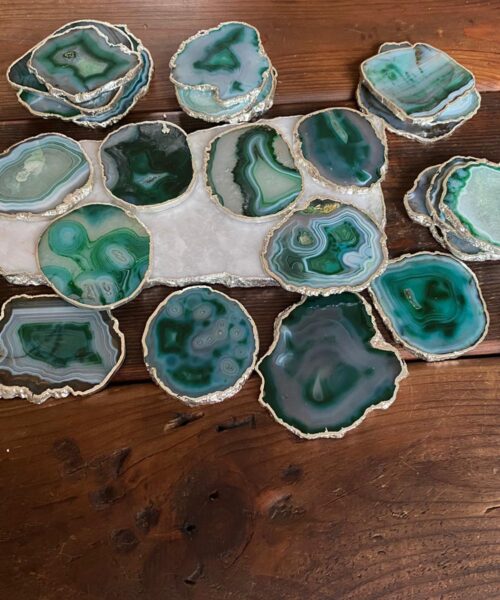 Green White Agate Silver Edge, Gilded, Microcrystalline Quartz Premium Coasters (Set of 4)