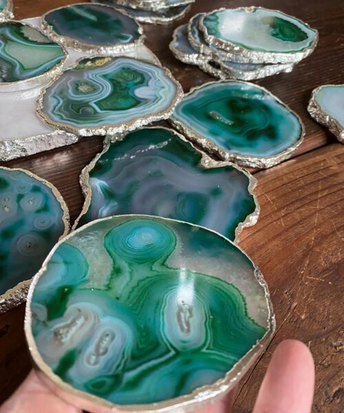 Green White Agate Silver Edge, Gilded, Microcrystalline Quartz Premium Coasters (Set of 4) - Image 3