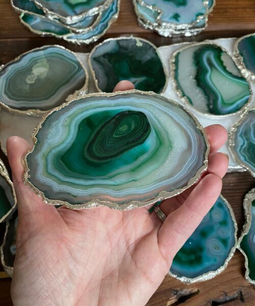 Green White Agate Silver Edge, Gilded, Microcrystalline Quartz Premium Coasters (Set of 4) - Image 5