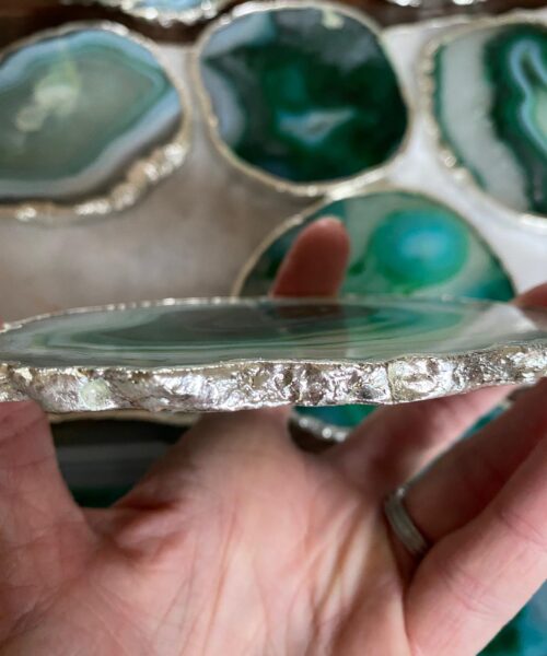 Green White Agate Silver Edge, Gilded, Microcrystalline Quartz Premium Coasters (Set of 4) - Image 7