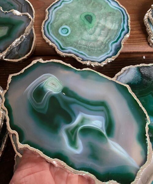 Green White Agate Silver Edge, Gilded, Microcrystalline Quartz Premium Coasters (Set of 4) - Image 8