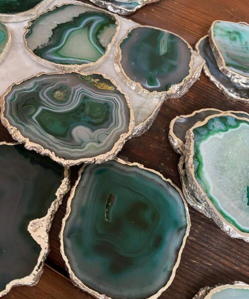 Green White Agate Silver Edge, Gilded, Microcrystalline Quartz Premium Coasters (Set of 4) - Image 9