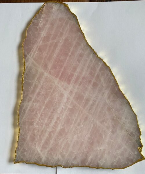Alternative view of Large Premium Rose Quartz Natural Shape Gold Edge Platter 1 / Cheeseboard / Tray / Sign Board L29xW20xD1cm - 1110g