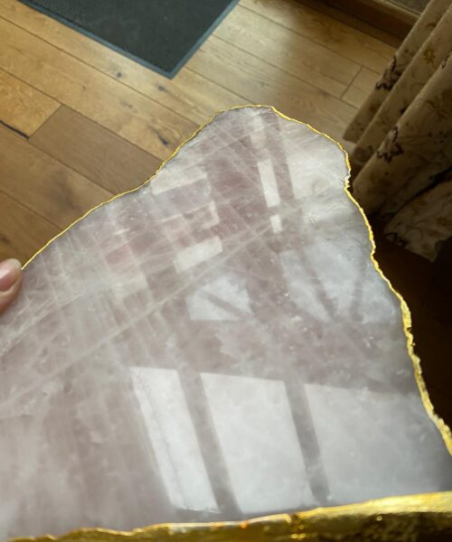 Large Premium Rose Quartz Natural Shape Gold Edge Platter 1 / Cheeseboard / Tray / Sign Board L29xW20xD1cm - 1110g - Image 11