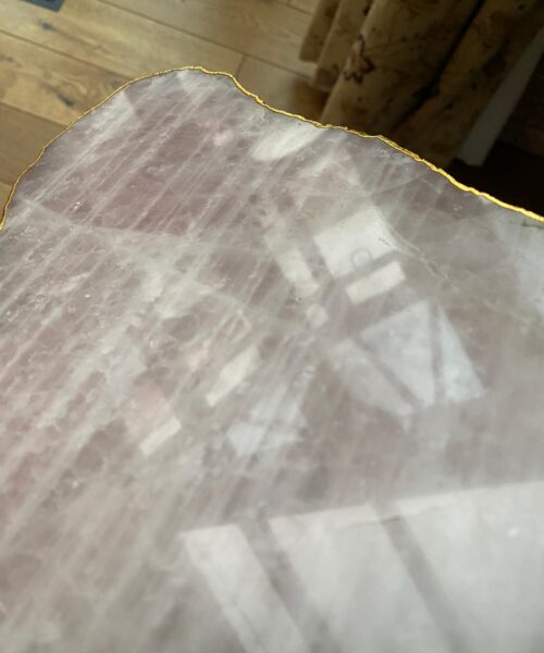 Large Premium Rose Quartz Natural Shape Gold Edge Platter 1 / Cheeseboard / Tray / Sign Board L29xW20xD1cm - 1110g - Image 12