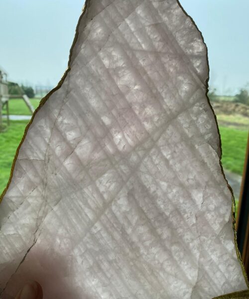 Large Premium Rose Quartz Natural Shape Gold Edge Platter 1 / Cheeseboard / Tray / Sign Board L29xW20xD1cm - 1110g - Image 13