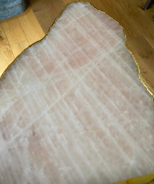 Large Premium Rose Quartz Natural Shape Gold Edge Platter 1 / Cheeseboard / Tray / Sign Board L29xW20xD1cm - 1110g - Image 14
