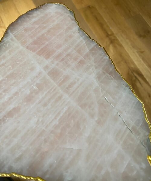 Large Premium Rose Quartz Natural Shape Gold Edge Platter 1 / Cheeseboard / Tray / Sign Board L29xW20xD1cm - 1110g - Image 15