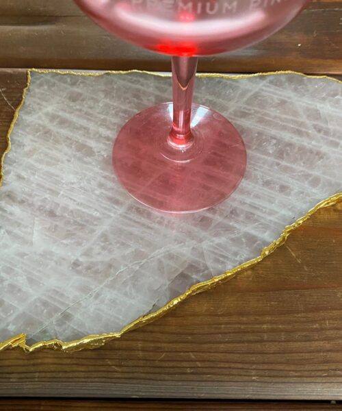 Large Premium Rose Quartz Natural Shape Gold Edge Platter 1 / Cheeseboard / Tray / Sign Board L29xW20xD1cm - 1110g - Image 17
