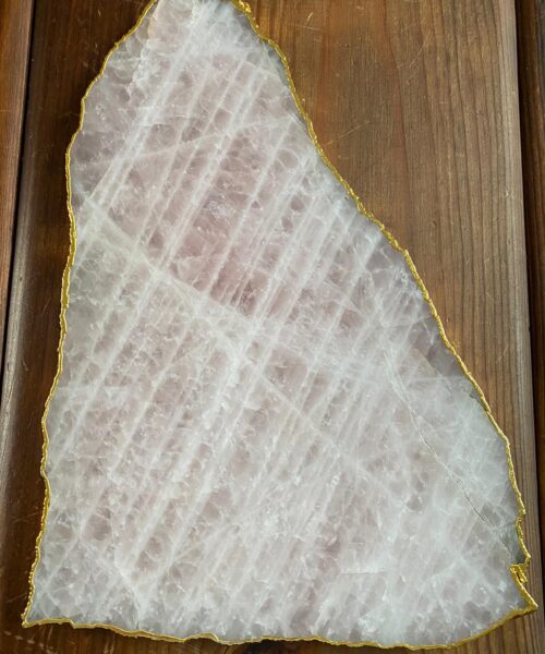 Large Premium Rose Quartz Natural Shape Gold Edge Platter 1 / Cheeseboard / Tray / Sign Board L29xW20xD1cm - 1110g