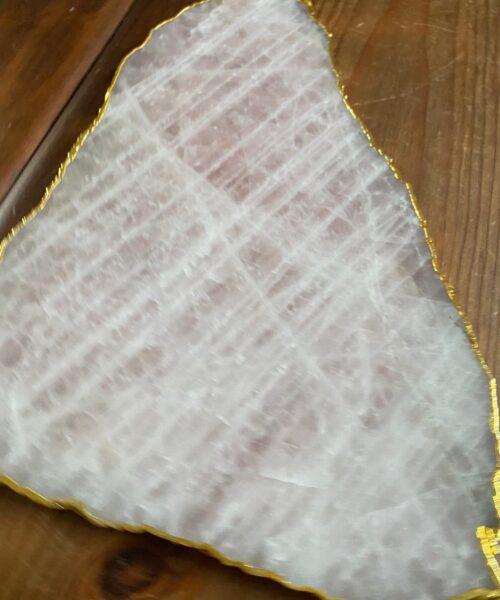 Large Premium Rose Quartz Natural Shape Gold Edge Platter 1 / Cheeseboard / Tray / Sign Board L29xW20xD1cm - 1110g - Image 4