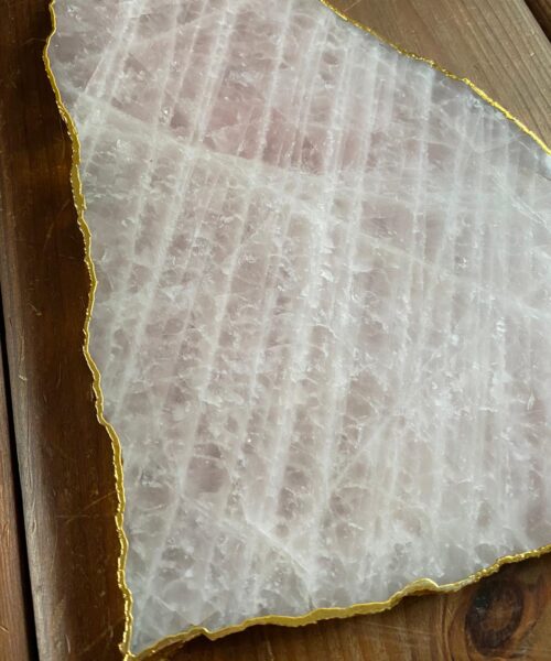 Large Premium Rose Quartz Natural Shape Gold Edge Platter 1 / Cheeseboard / Tray / Sign Board L29xW20xD1cm - 1110g - Image 5
