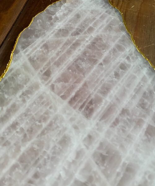 Large Premium Rose Quartz Natural Shape Gold Edge Platter 1 / Cheeseboard / Tray / Sign Board L29xW20xD1cm - 1110g - Image 6