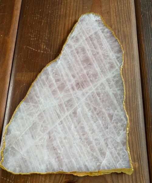 Large Premium Rose Quartz Natural Shape Gold Edge Platter 1 / Cheeseboard / Tray / Sign Board L29xW20xD1cm - 1110g - Image 7