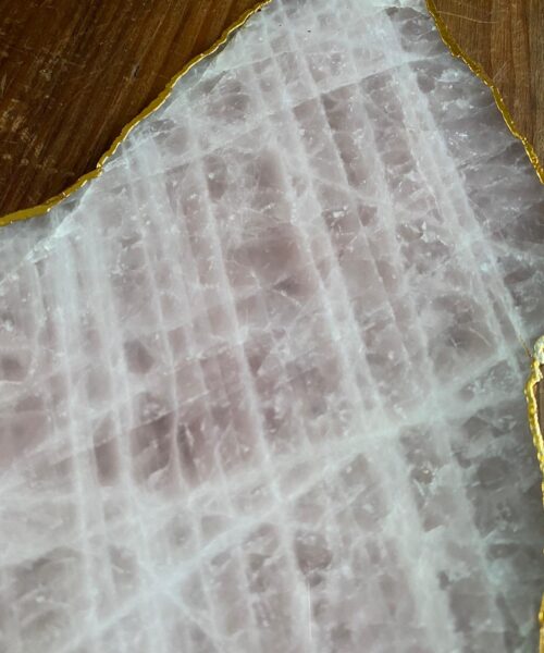 Large Premium Rose Quartz Natural Shape Gold Edge Platter 1 / Cheeseboard / Tray / Sign Board L29xW20xD1cm - 1110g - Image 10
