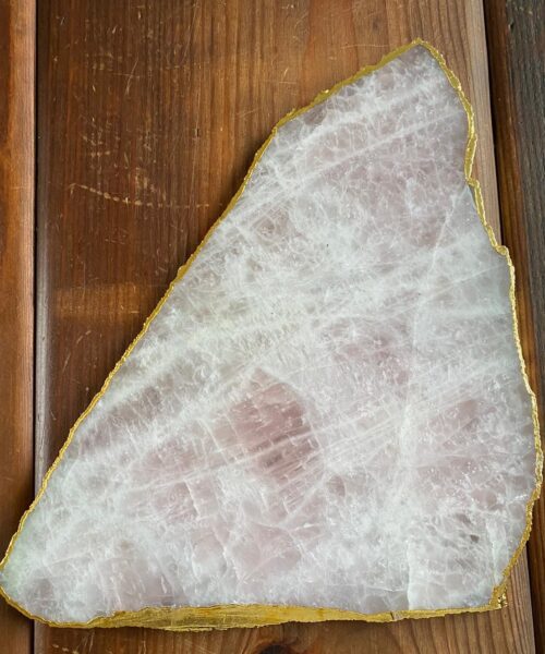Large Premium Rose Quartz Natural Shape Gold Edge Platter 2 / Cheeseboard / Tray / Sign Board L28xW25xD1cm - 1364g