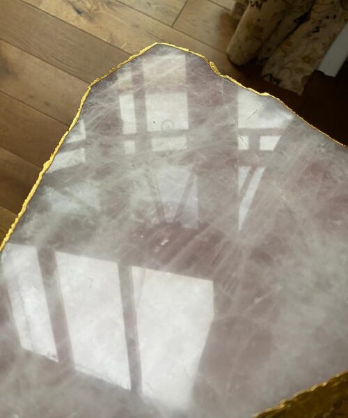 Large Premium Rose Quartz Natural Shape Gold Edge Platter 2 / Cheeseboard / Tray / Sign Board L28xW25xD1cm - 1364g - Image 11
