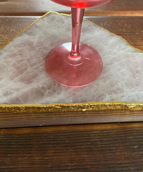 Large Premium Rose Quartz Natural Shape Gold Edge Platter 2 / Cheeseboard / Tray / Sign Board L28xW25xD1cm - 1364g - Image 15