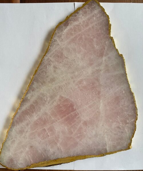Large Premium Rose Quartz Natural Shape Gold Edge Platter 2 / Cheeseboard / Tray / Sign Board L28xW25xD1cm - 1364g - Image 3