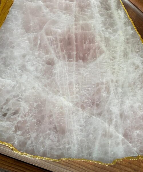 Large Premium Rose Quartz Natural Shape Gold Edge Platter 2 / Cheeseboard / Tray / Sign Board L28xW25xD1cm - 1364g - Image 4