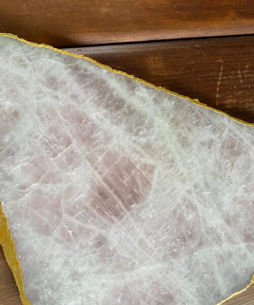 Large Premium Rose Quartz Natural Shape Gold Edge Platter 2 / Cheeseboard / Tray / Sign Board L28xW25xD1cm - 1364g - Image 5