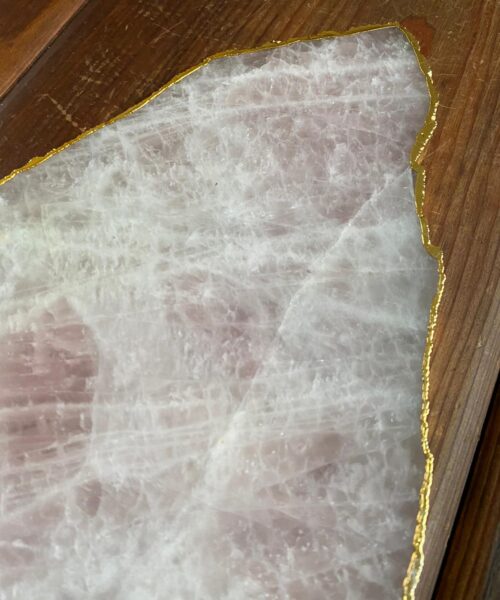 Large Premium Rose Quartz Natural Shape Gold Edge Platter 2 / Cheeseboard / Tray / Sign Board L28xW25xD1cm - 1364g - Image 6