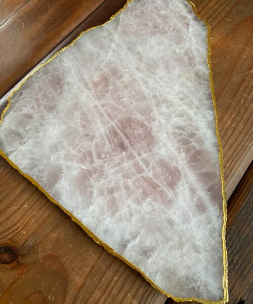 Large Premium Rose Quartz Natural Shape Gold Edge Platter 2 / Cheeseboard / Tray / Sign Board L28xW25xD1cm - 1364g - Image 7