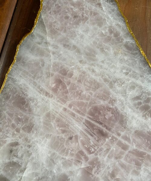 Large Premium Rose Quartz Natural Shape Gold Edge Platter 2 / Cheeseboard / Tray / Sign Board L28xW25xD1cm - 1364g - Image 8