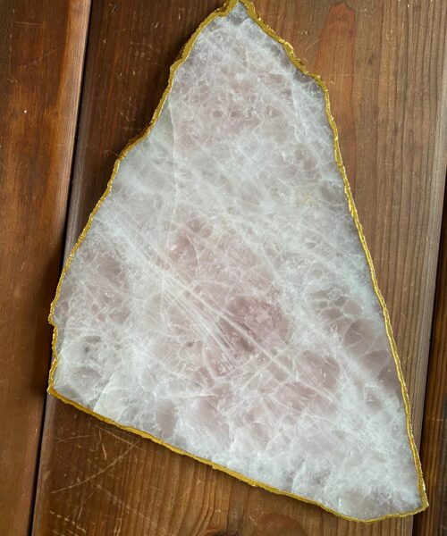Large Premium Rose Quartz Natural Shape Gold Edge Platter 2 / Cheeseboard / Tray / Sign Board L28xW25xD1cm - 1364g - Image 9