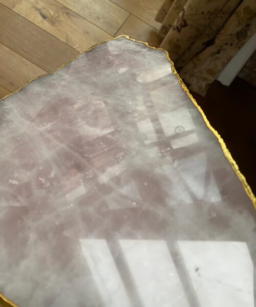 Large Premium Rose Quartz Natural Shape Gold Edge Platter 2 / Cheeseboard / Tray / Sign Board L28xW25xD1cm - 1364g - Image 10
