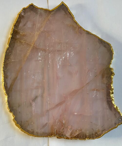Alternative view of Large Premium Rose Quartz Natural Shape Gold Edge Platter 3 / Cheeseboard / Tray / Sign Board L23xW21xD1cm - 852g