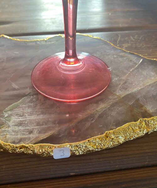 Large Premium Rose Quartz Natural Shape Gold Edge Platter 3 / Cheeseboard / Tray / Sign Board L23xW21xD1cm - 852g - Image 11