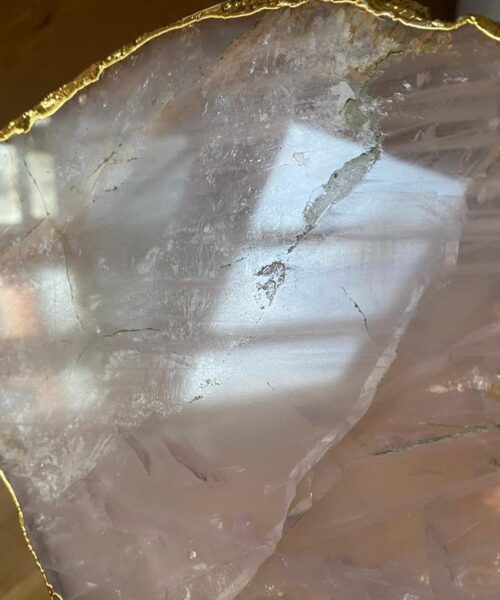 Large Premium Rose Quartz Natural Shape Gold Edge Platter 3 / Cheeseboard / Tray / Sign Board L23xW21xD1cm - 852g - Image 12