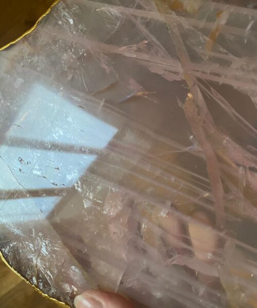 Large Premium Rose Quartz Natural Shape Gold Edge Platter 3 / Cheeseboard / Tray / Sign Board L23xW21xD1cm - 852g - Image 13