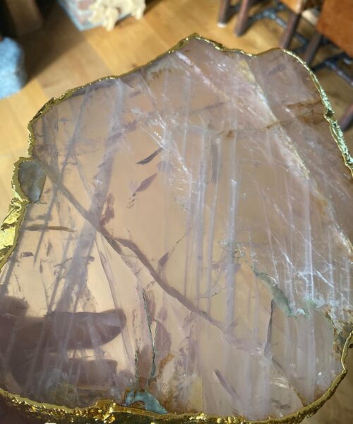 Large Premium Rose Quartz Natural Shape Gold Edge Platter 3 / Cheeseboard / Tray / Sign Board L23xW21xD1cm - 852g - Image 16
