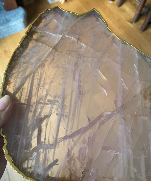 Large Premium Rose Quartz Natural Shape Gold Edge Platter 3 / Cheeseboard / Tray / Sign Board L23xW21xD1cm - 852g - Image 17