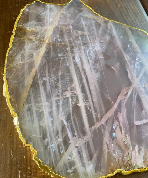 Large Premium Rose Quartz Natural Shape Gold Edge Platter 3 / Cheeseboard / Tray / Sign Board L23xW21xD1cm - 852g - Image 5