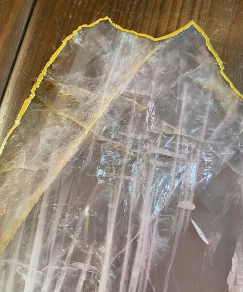 Large Premium Rose Quartz Natural Shape Gold Edge Platter 3 / Cheeseboard / Tray / Sign Board L23xW21xD1cm - 852g - Image 6