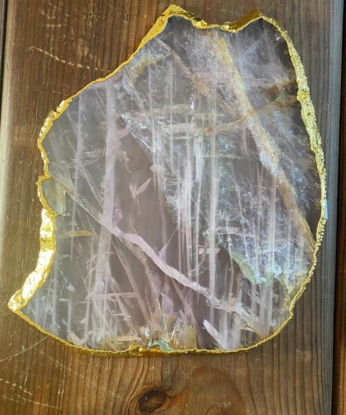 Large Premium Rose Quartz Natural Shape Gold Edge Platter 3 / Cheeseboard / Tray / Sign Board L23xW21xD1cm - 852g - Image 7