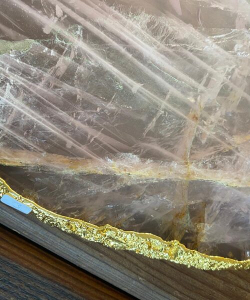Large Premium Rose Quartz Natural Shape Gold Edge Platter 3 / Cheeseboard / Tray / Sign Board L23xW21xD1cm - 852g - Image 8