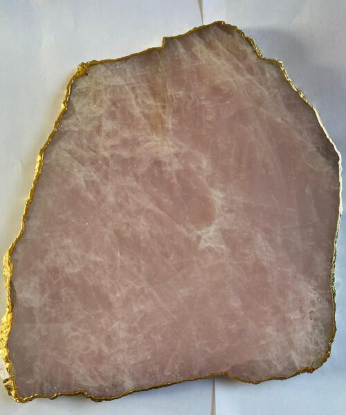 Alternative view of Large Premium Rose Quartz Natural Shape Gold Edge Platter 4 / Cheeseboard / Tray / Sign Board L25xW21xD1cm - 979g