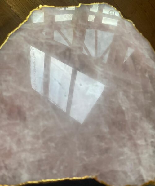 Large Premium Rose Quartz Natural Shape Gold Edge Platter 4 / Cheeseboard / Tray / Sign Board L25xW21xD1cm - 979g - Image 11