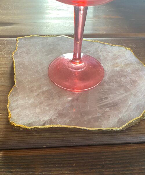 Large Premium Rose Quartz Natural Shape Gold Edge Platter 4 / Cheeseboard / Tray / Sign Board L25xW21xD1cm - 979g - Image 13