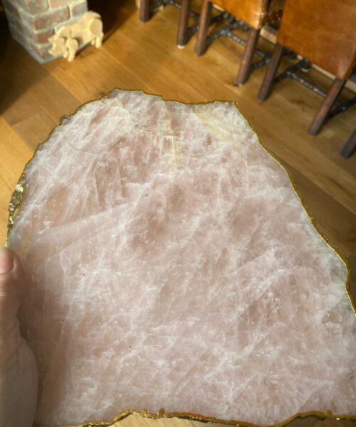 Large Premium Rose Quartz Natural Shape Gold Edge Platter 4 / Cheeseboard / Tray / Sign Board L25xW21xD1cm - 979g - Image 16
