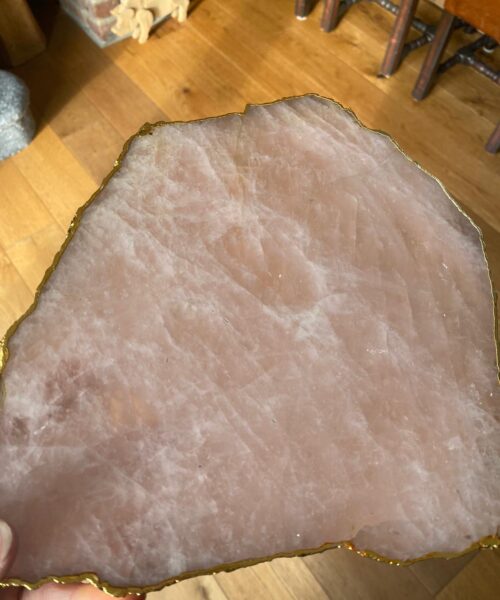 Large Premium Rose Quartz Natural Shape Gold Edge Platter 4 / Cheeseboard / Tray / Sign Board L25xW21xD1cm - 979g - Image 17